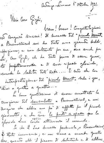 Click for an enlarged image - Mascagni letter to Gigli